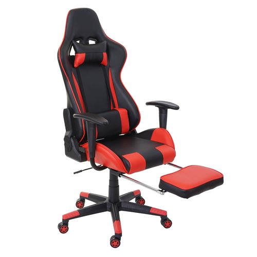 Chaise de bureau MENDLER HWC-D25 XXL, capacité 150kg, similicuir noir/rouge