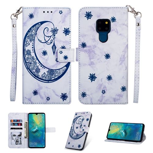 Etui en PU motif de lune en forme marbre bleu pour votre Huawei Mate 20