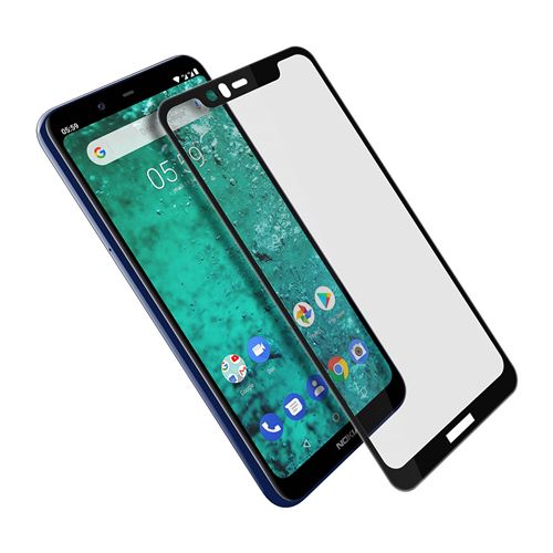 Film Nokia 5.1 Plus Verre trempé 9H Biseauté Anti-traces - contour - noir