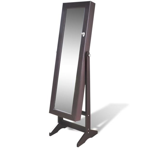Sieradenkast met LED-lamp en spiegeldeur (bruin)