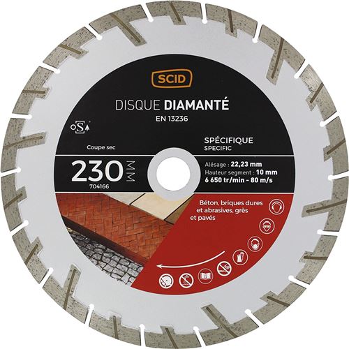 Disque diamanté matériaux durs et abrasifs SCID - Diamètre 230 mm
