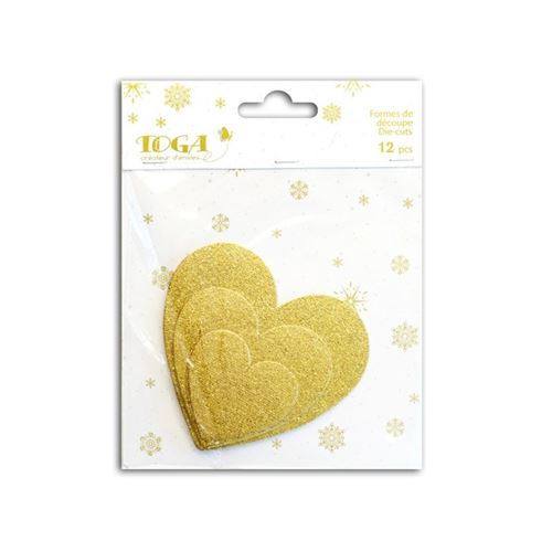 12 coeurs à paillettes - doré