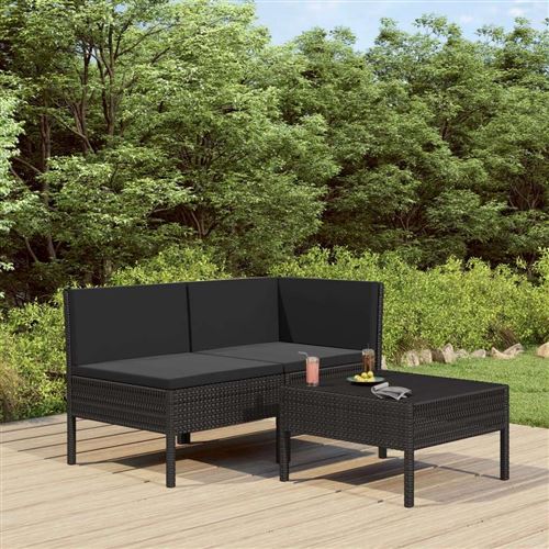 Vidaxl salon de jardin 3 pcs avec coussins r&eacute;sine tress&eacute;e noir 310187