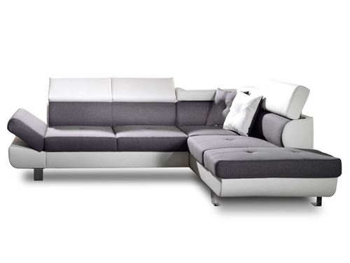 Lisbona - Canap&eacute; d'angle convertible - 5 places - Droit - Blanc / Gris 