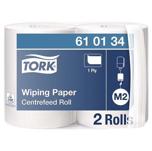 Tork 610134 Papier d'essuyage Basic à dévidage central M2-275 m x 24,5 cm - lot de 2 bobines - Blanc