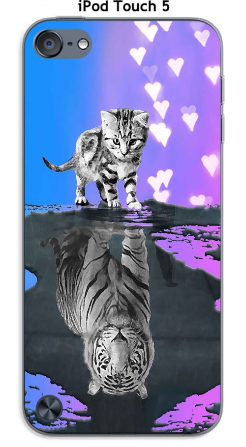 Coque TPU gel souple Apple iPod Touch 5 design Chat Tigre Blanc fond bleu rose