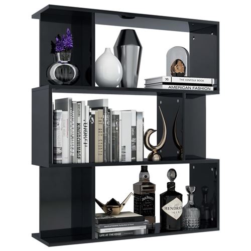 vidaXL Bibliothèque/Séparateur de pièce Noir brillant 80x24x96 cm