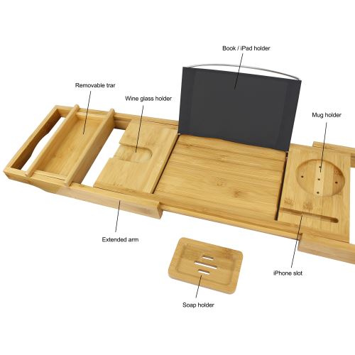 Etagere A Baignoire En Bois Plateau De Baignoire Avec 2 Supports Amovibles Et Porte Savon Tissu Noir Materiau Bambou Achat Prix Fnac