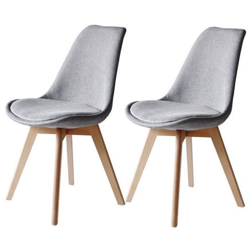 Bjorn Lot De 2 Chaises Pieds Bois Hetre - Tissu Gris - L 48,5 X P 56 X H 83 Cm