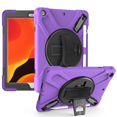 Coque en TPU + Silicone avec deux types de béquille, sangle et porte-stylet violet pour votre Apple iPad 10.2 (2019)