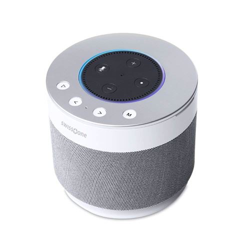 Swiss Tone dotbox 1 Haut-Parleur Bluetooth (Fonctionnement sur Batterie, 360 ° – Surround Sound, Made for Echo Dot) weiß