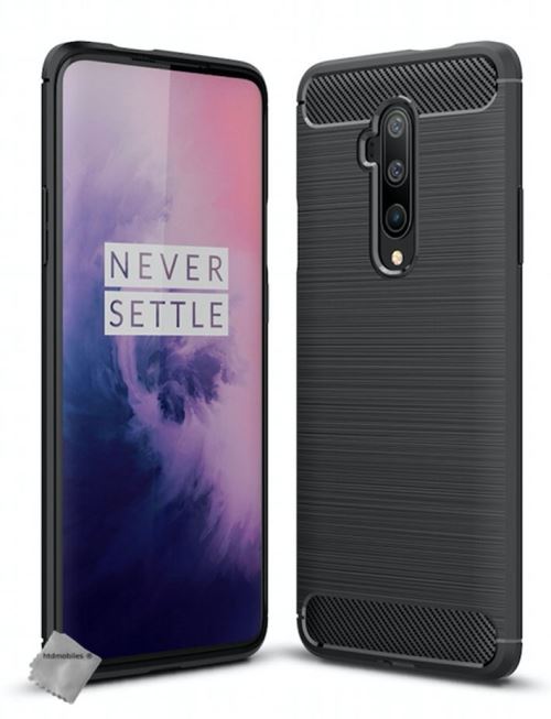 Housse etui coque silicone gel carbone pour OnePlus 7T Pro avec film ecran - NOIR