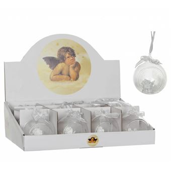 Jolie Boule De Noël Décoration De Sapin De Noël Suspension En Verre Motif Ange Chérubin ø7cm
