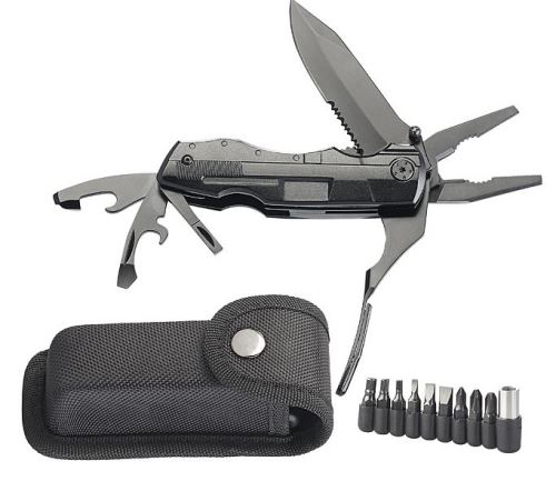 Couteau de poche multifonction 5 en 1 avec 9 embouts et étui pour ceinture