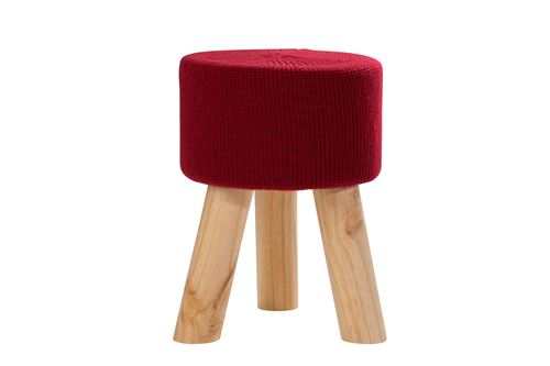 SWEET Lot de 4 Tabourets bas en Tissu Rouge et Pieds en Bois de Pin