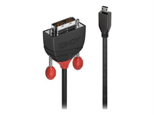 Lindy Black Line - Câble adaptateur - HDMI micro mâle pour DVI-D mâle - 50 cm - triple blindage - noir - rond, vis moletées
