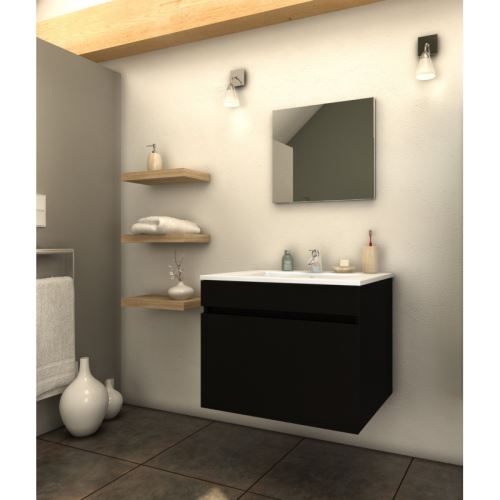 Meuble De Salle De Bain Simple Vasque 60 Cm Noir Mat Laura