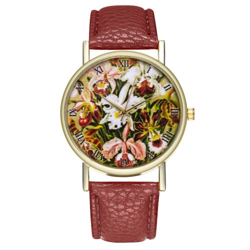 Suisse fleur classique montre bracelet en cuir classique montre dames version coréenne de la montre à quartz authentique T130-Acafé