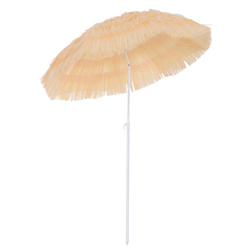Parasol de plage jardin design hawai 160cm raphia artificiel beige 25