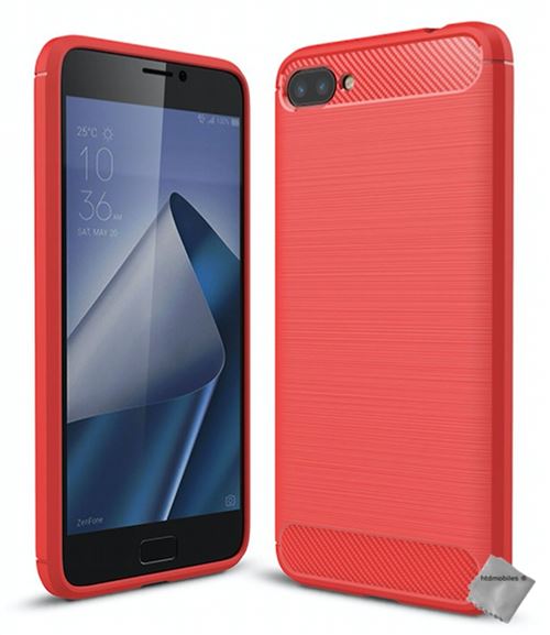 Housse etui coque silicone gel carbone pour Asus Zenfone 4 Max Plus ZC554KL avec verre trempe - ROUGE
