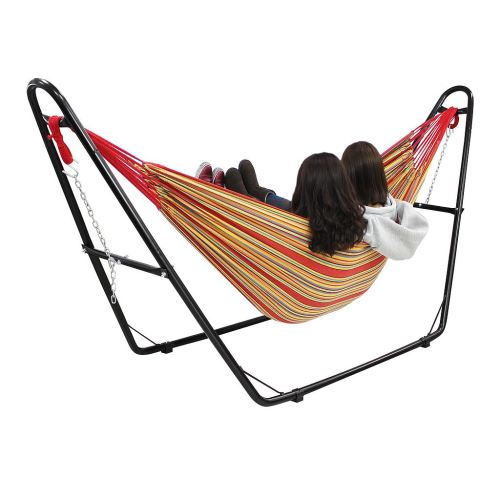 Todeco - Hamac, Lit Suspendu, Rouge, Coton, Brésilien, Avec support type-H, Capacité: Pour 2 personnes