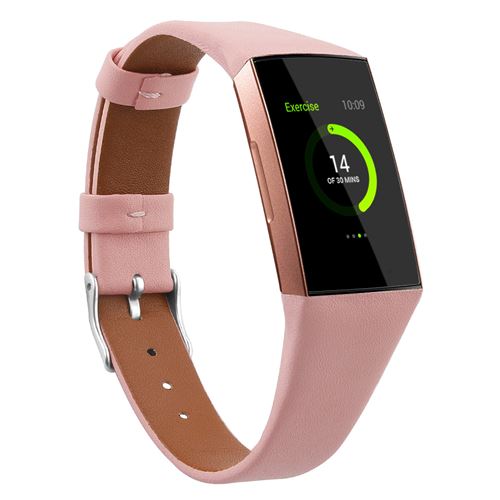 Bracelet en cuir élégant confortable pour Fitbit Charge3 / Charge4 - Rose (Taille S)