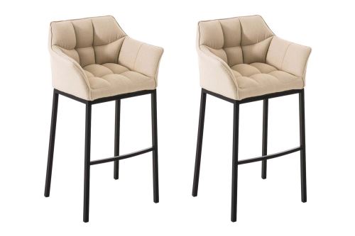 Lot 2 tabourets de bar Damaso en Tissu avec support à 4 pieds , Crème/Noir