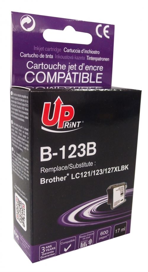 UPrint B-123B - 17 ml - noir - compatible - cartouche d'encre (alternative pour : Brother LC121, Brother LC123, Brother LC127) - pour Brother DCP-J132W, DCP-J552DW, DCP-J752DW