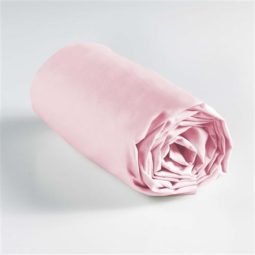 Drap housse 2 personnes 160 x 200 cm uni 57 fils lina Rose clair