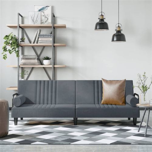 Non Communiqué Gris Foncé Canapé Lit Avec Accoudoirs Velours