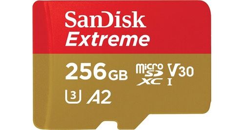 Carte mémoire microsdxc sandisk extreme 256 go + adaptateur sd avec performances applicatifs a2 jusqu à 160 mo / s, classe 10, u3, v30