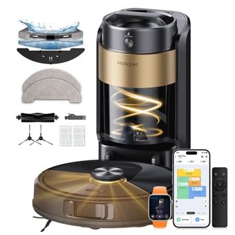 Proscenic Robot Aspirateur QQ20 Plus Intelligent 18000 Pa avec Station de Vidage Automatique 4L, Navigation AI, Aspiration Puissante, Compatible Alexa, sans Sac pour Tous Sols - 1