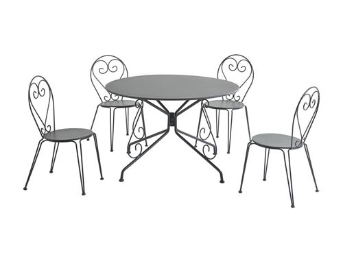 Salle à manger de jardin en métal façon fer forgé : une table D.120cm et 4 chaises empilables - Anthracite - GUERMANTES de MYLIA