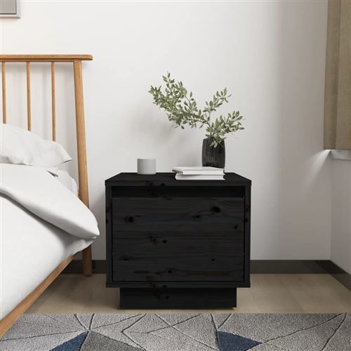 vidaXL Table de chevet Noir 35x34x32 cm Bois de pin solide813403