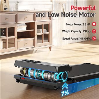 Tapis De Marche Pliable - Moteur 2,5 CV, Vitesse 1-8 Km/h, Charge 159 Kg - Avec écran LCD, App Et Télécommande - Pour Maison Ou Bureau