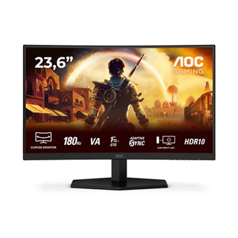 AOC Gaming C24G42E - Écran LED - jeux - incurvé - 24" (23.6" visualisable) - 1920 x 1080 Full HD (1080p) @ 180 Hz - Fast VA - 250 cd/m² - 3000:1 - HDR10 - 0.5 ms - 2xHDMI, DisplayPort - haut-parleurs - noir, rouge