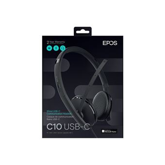 EPOS I SENNHEISER C10 - C-series - micro-casque - sur-oreille - filaire - USB-C - noir - Certifié pour Microsoft Teams