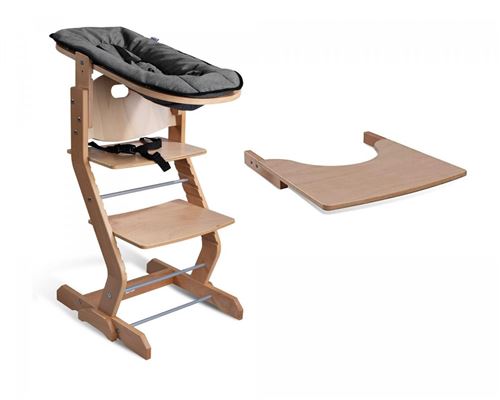 Chaise haute avec attache bébé et plateau en bois naturel
