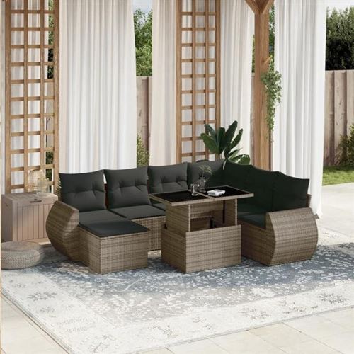 Vidaxl Gris Salon De Jardin 8 Pcs - Image 3