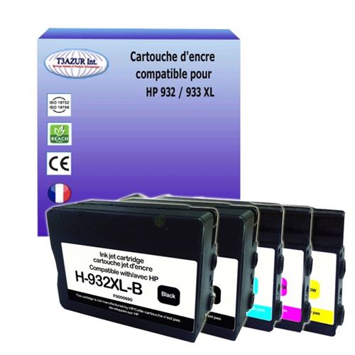 5 Cartouches compatibles avec l'imprimante HP OfficeJet 7512 Wide Format, 7610e, 7612 remplace HHP 932XL, HP 933XL (Noire+Couleur)- T3AZUR