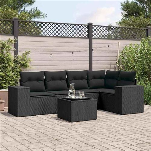 vidaXL Salon de Jardin avec Coussins 6 pcs, Canapés de Terrasse, Ensemble de Meubles de Patio, Mobilier d'Extérieur, Noir 3222534