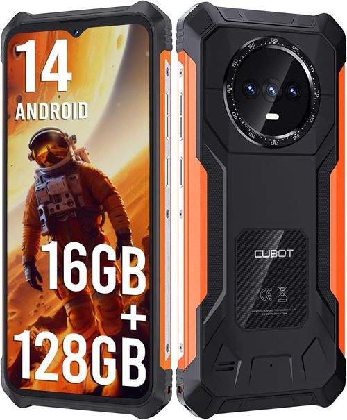 CUBOT Kingkong ES Téléphone incassable Android 14, 16Go+128Go/1 to Telephone Portable Incassable, 6,56 ,48 MP+16 MP, 5100mAh,Dual SIM 4G, Face ID, GPS,Orange