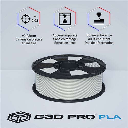 G3D PRO® Filament PLA pour imprimante 3D, 1,75mm, Blanc, Bobine, 1 kg - Consommable  imprimante 3D - Achat & prix