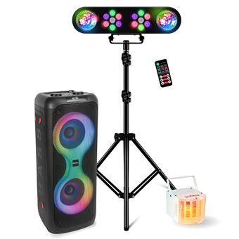 Pack Enceinte sur batterie Bluetooth Active 700W USB SD TWS Ibiza COLUMBA700 - Pied Lumière DJ - Jeu Lumière Derby Disco Soirée - 1