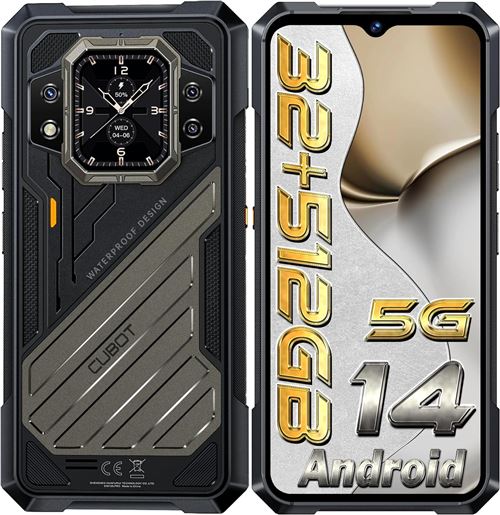 CUBOT Kingkong X Téléphone Portable 32Go 512Go Android 14 10200mAh 33W 6.58 FHD+ 120Hz 100MP Double Écran 5G Dual SIM NFC Telephone de Chantier-noir