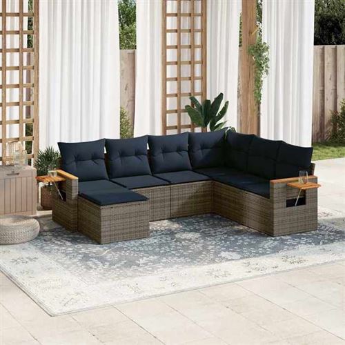 Vidaxl Gris Salon De Jardin Avec Coussins 7 Pcs, Canapés De Patio, Ensemble De Meubles, Mobilier De Terrasse Exterieur, 3227048 - Image 2