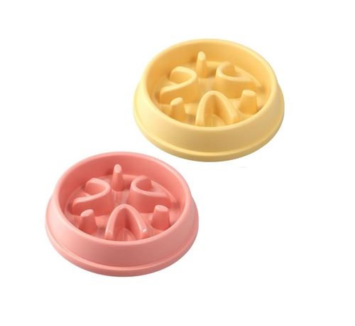 2 Gamelles Anti-Glouton pour Chien - Jaune/Rose