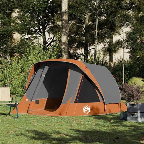 vidaXL Tente de camping de cabine 4 personnes gris orange imperméable4100666