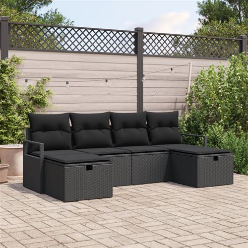 Non Communiqué Noir Set De Canapé De Jardin 6 Pièces Avec Coussins Rattan Poly, Canapé De Jardin 2 Places Avec Rangement Et Coussins Ratt