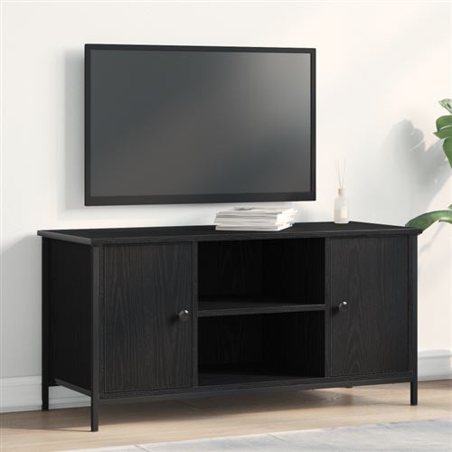 VIDAXL Meuble TV  Noir Ch&ecirc;ne 100x40x50 cm Bois d'ing&eacute;nierie et Acier